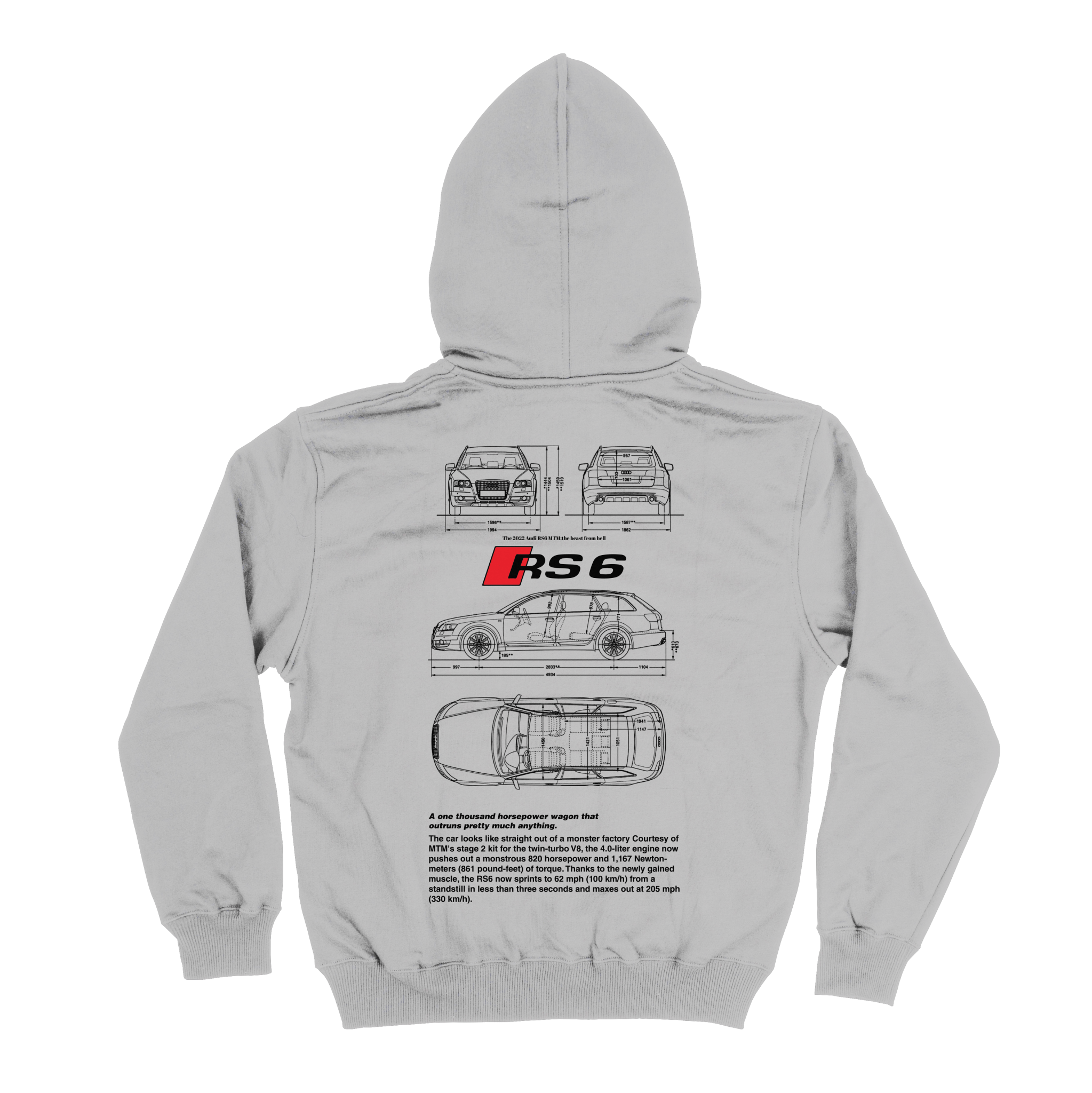 Audi RS6 Back Design Hoodie in Light Gray - WEARKOS